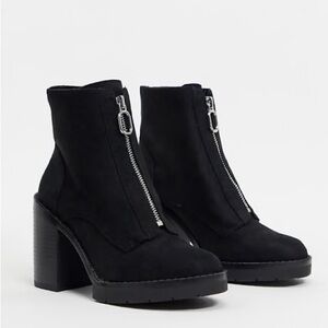 Pull&Bear zip front faux suede heeled boots
